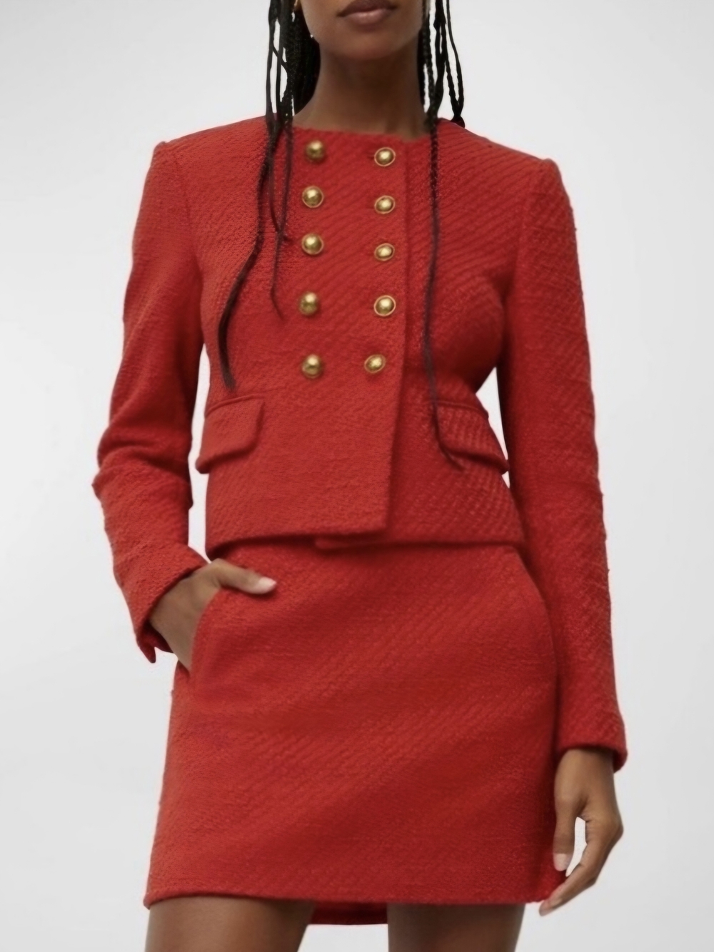 Veronica Beard Bentley Blazer Nantucket Red Tweed Cropped Military Button - 6 - Picture 6 of 15